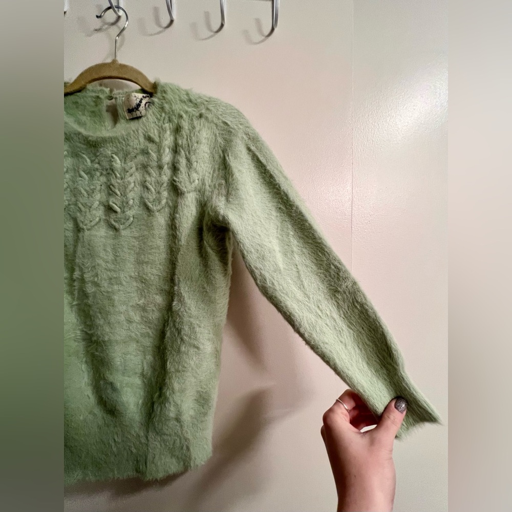 Anthropologie Rosie Neira | Women’s Mint Green 3/4 Length Crew Neck Sweater - Picture 3 of 11